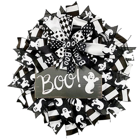 Black and white Halloween wreath