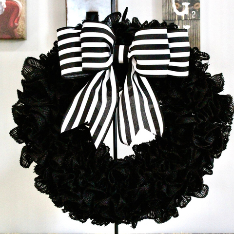 black and white halloween wreath