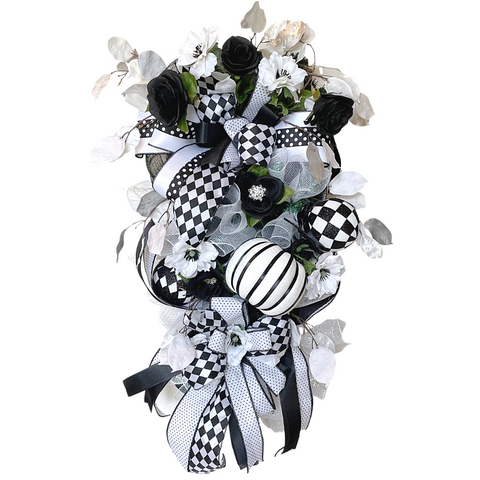 black white halloween swag wreath