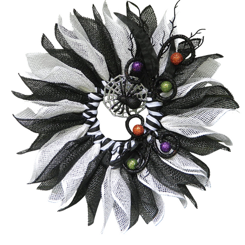 black and white halloween wreath