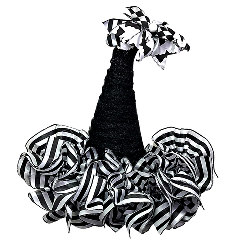 black and white witch hat halloween wreath