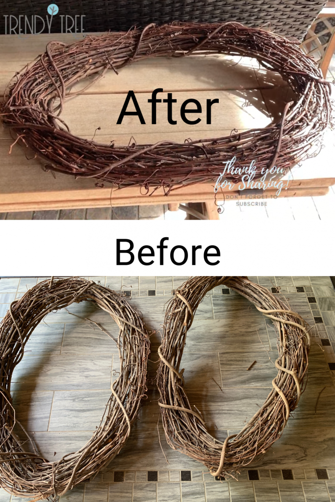 before and after fixed warped grapevine wreath