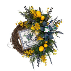 lemon blueberry and flowers on a grapevine wreath, tutorial