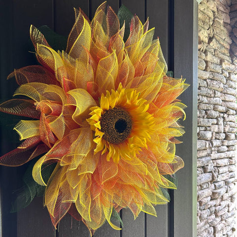 mixed deco mesh sunflower wreath