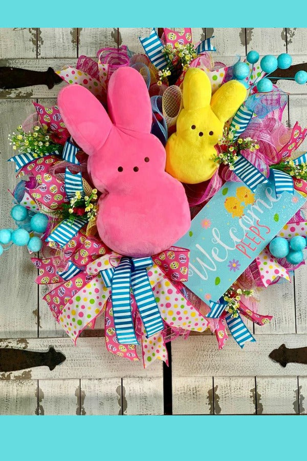 easter wreath, peeps wreath, easter peeps, welcome peeps