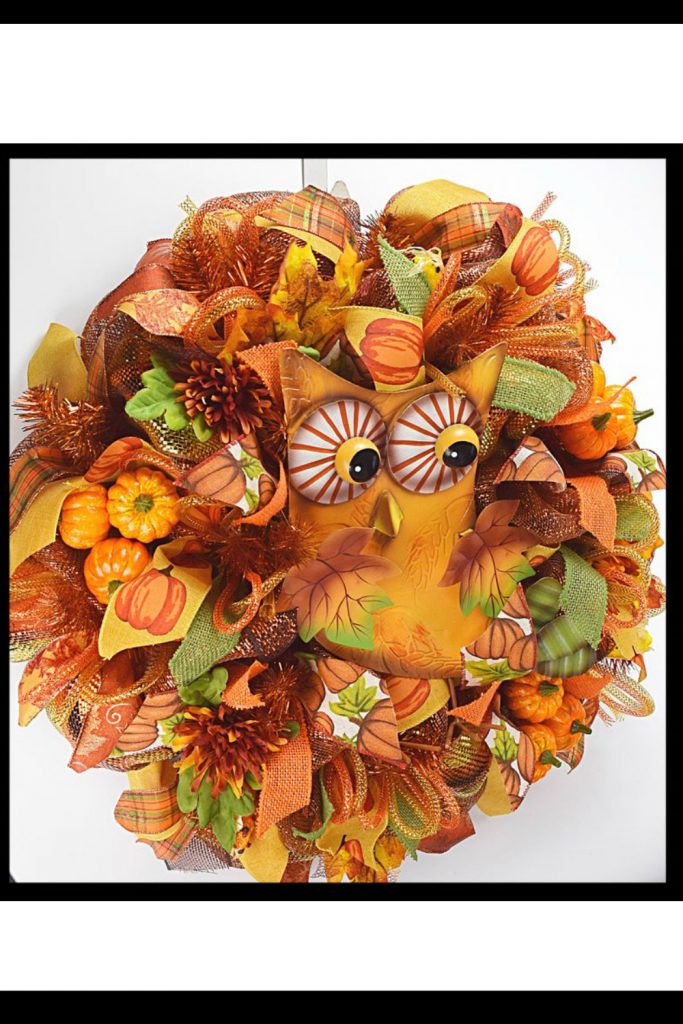 Fall Wreaths, Owl Wreath, Deco Mesh Wreath, Autumn Wreath, Orange Owl Wreath. 