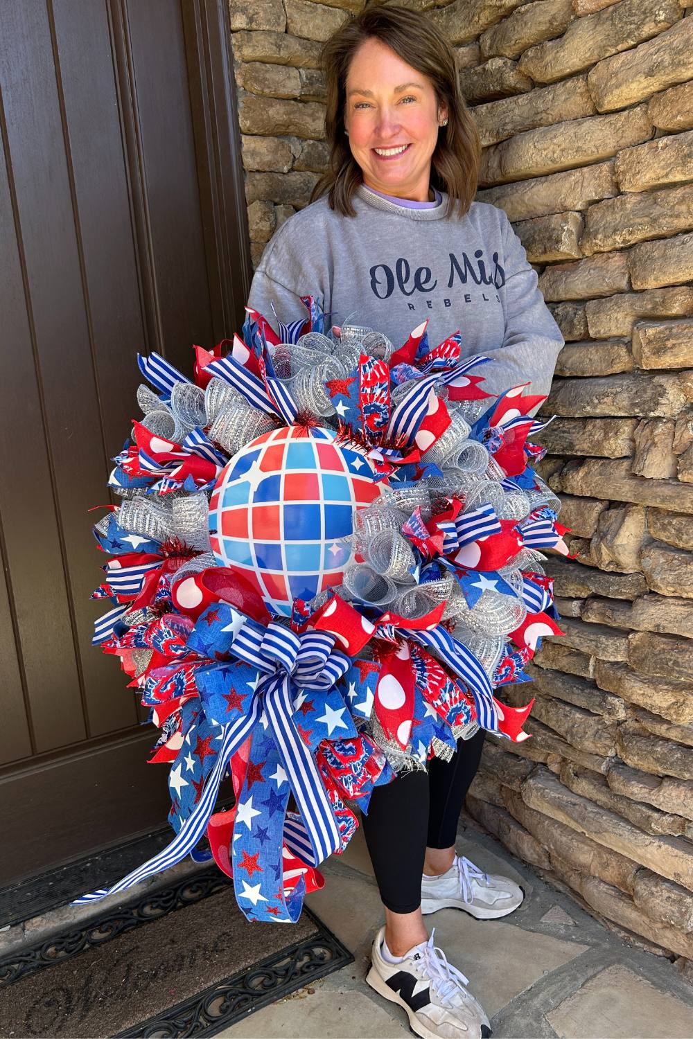 patriotic disco ball wreath by carrie at trendy tree