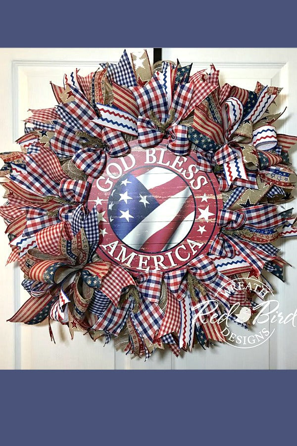 patriotic wreath, americana wreath, god bless america wreath