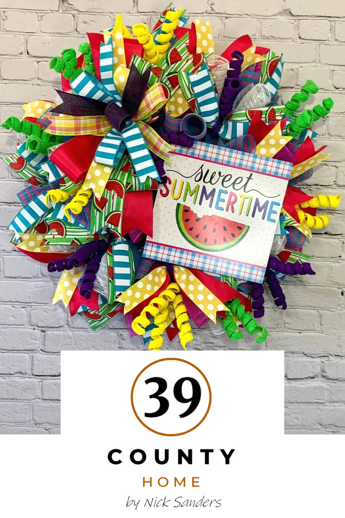 sweet summertime wreath made with mesh, ribbons and colorful sign