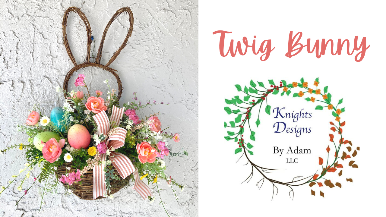 twig bunny wall container with floral and simple bow