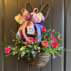 twig bunny wall basket tutorial with flowers and bow