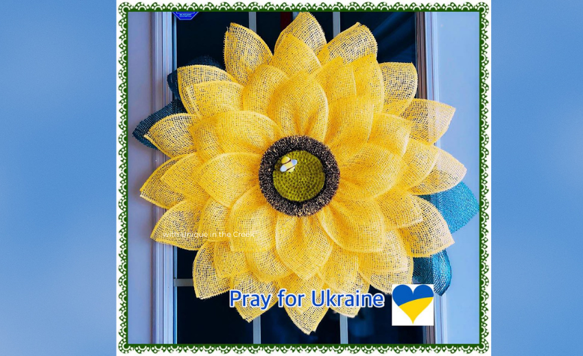 poly burlap sunflower wreath created by unique in the creek