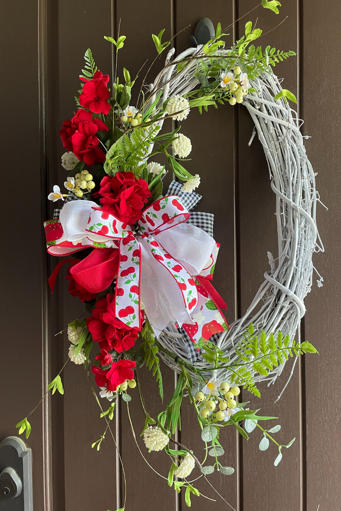 grapevine wreath with summer flowers