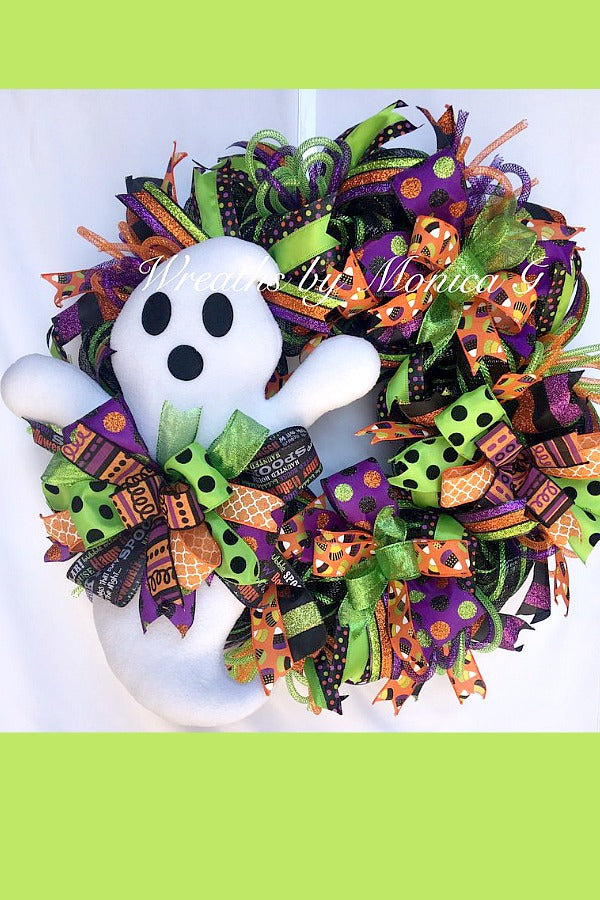 halloween wreath, ghost wreath,