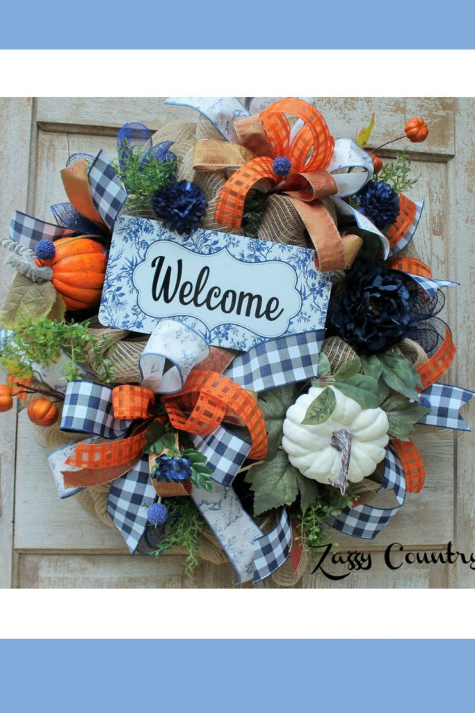 fall wreath, pumpkin wreath, autumn welcome wreath