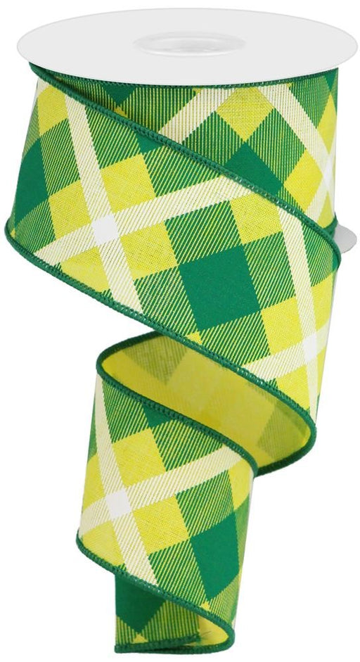 1.5 Plaid/Check Ribbon: Lime Green/White - 10yds (RG0179933)