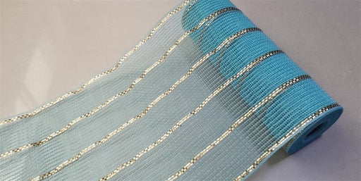 10.25X10Yd Poly/Jute/Metallic Mesh Ice Blue/Matte Silver RY8329W7 — Trendy  Tree