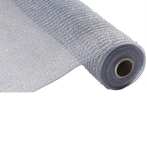 10 Poly Deco Mesh: Wide Foil Laser Silver With White [RE136641] 