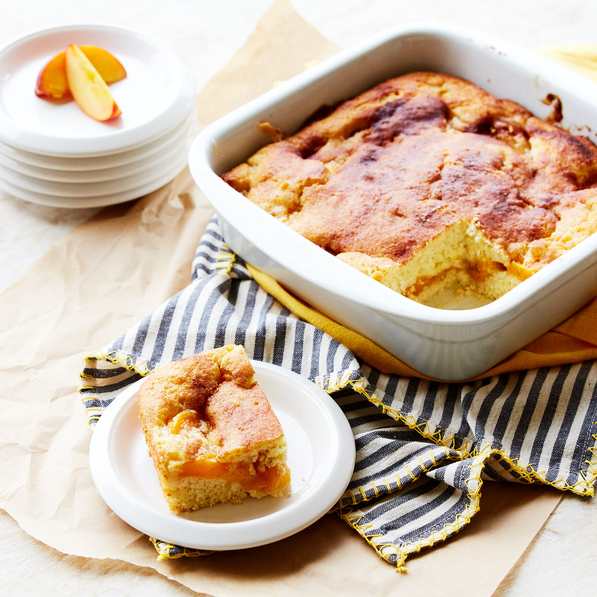 Easy Peachy Cornbread Coffee Cake Recipe | The Invisible Chef