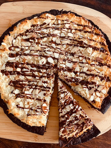 Chocolate Almond Coconut Brownie Pizza Recipe by The Invisible Chef