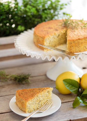 Lemon Cornmeal Poppy Seed Cake with Rosemary-Lemon Syrup Recipe | The Invisible Chef