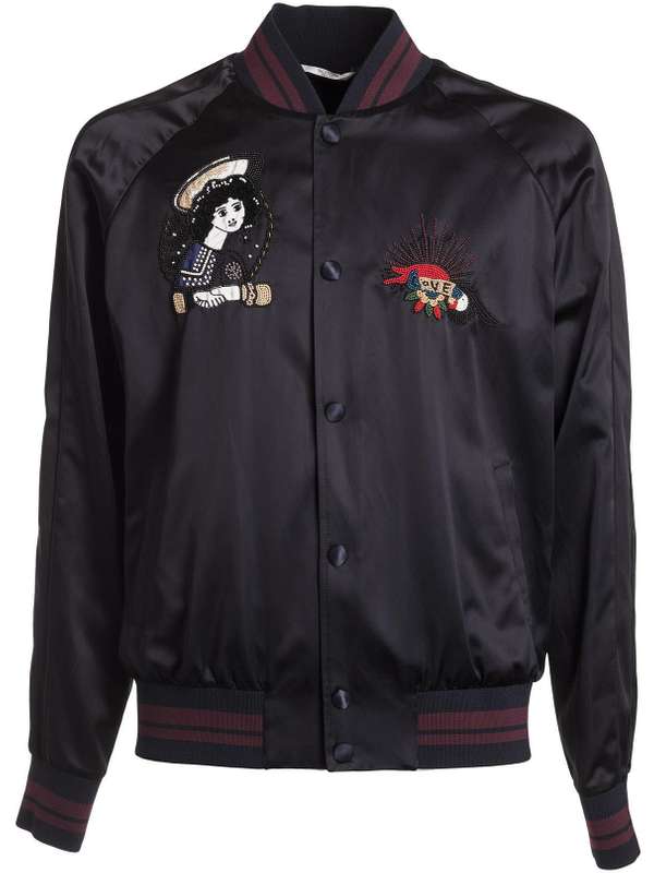 Shop Valentino Embroidered Bomber Jacket