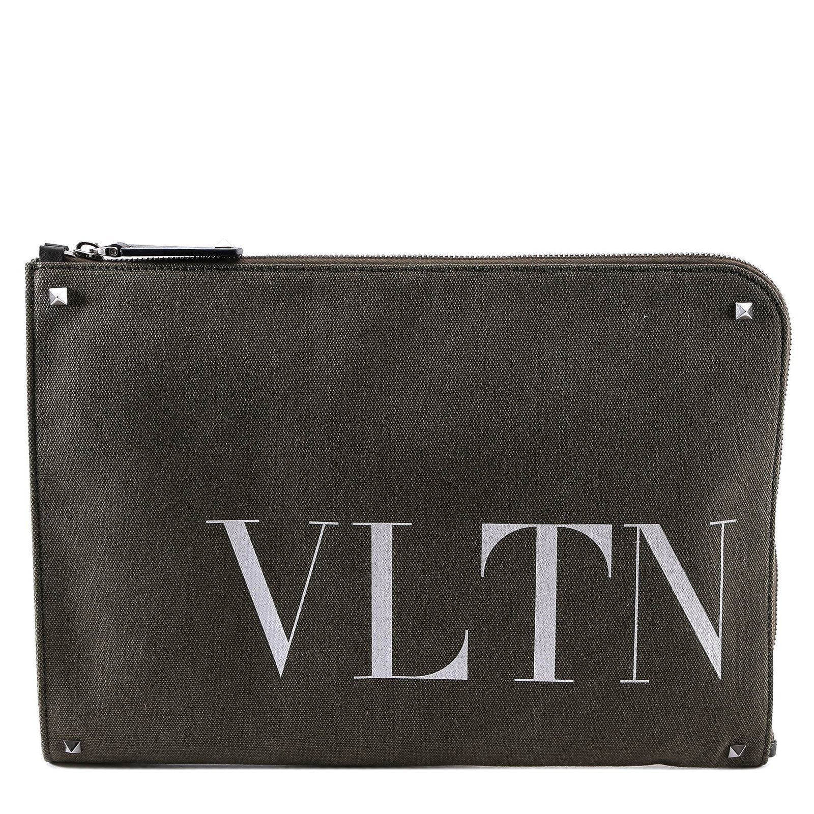 Shop Valentino Green Khaki Print Clutch