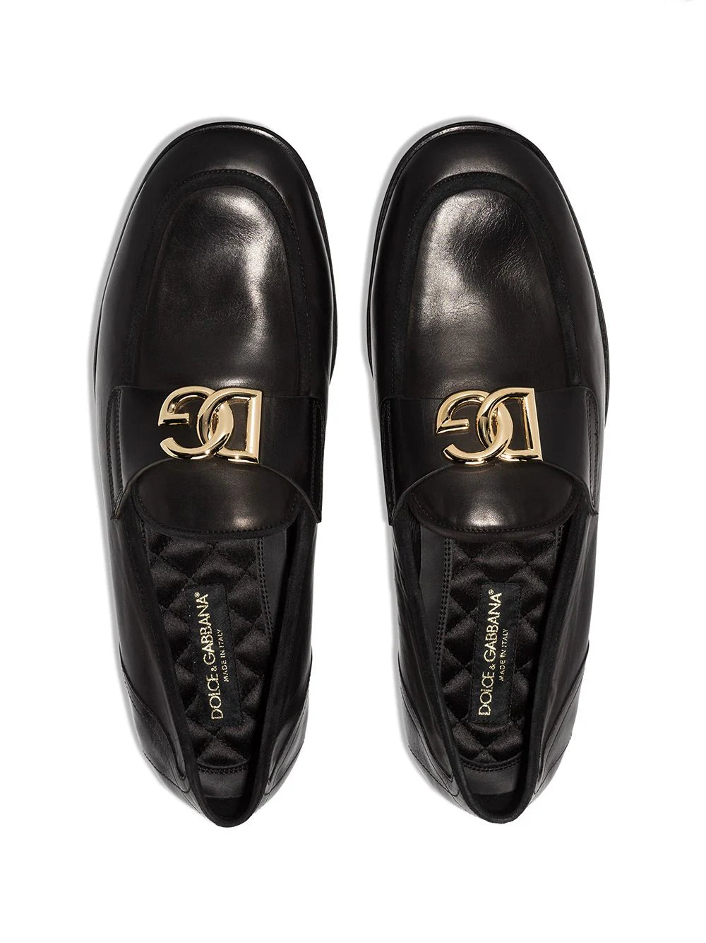 Shop Dolce & Gabbana Interlocking Dg-plaque Leather Loafers