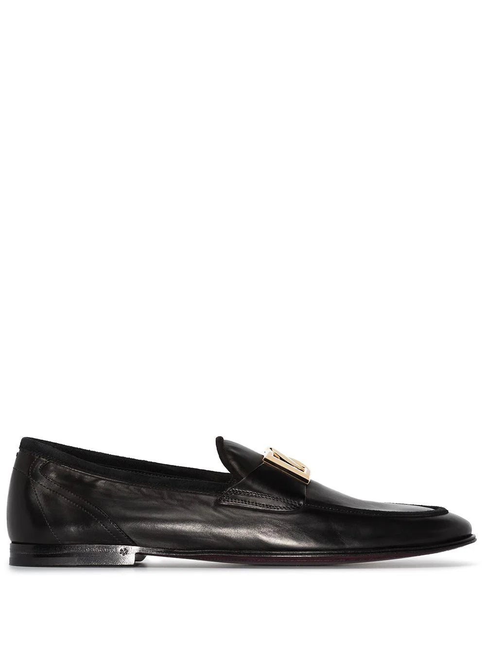 Shop Dolce & Gabbana Interlocking Dg-plaque Leather Loafers