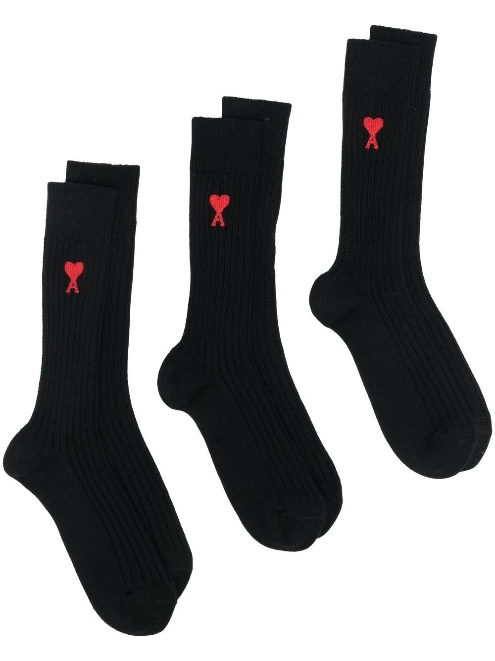 Shop Ami Alexandre Mattiussi Logo-print Ribbed Three-pack Socks
