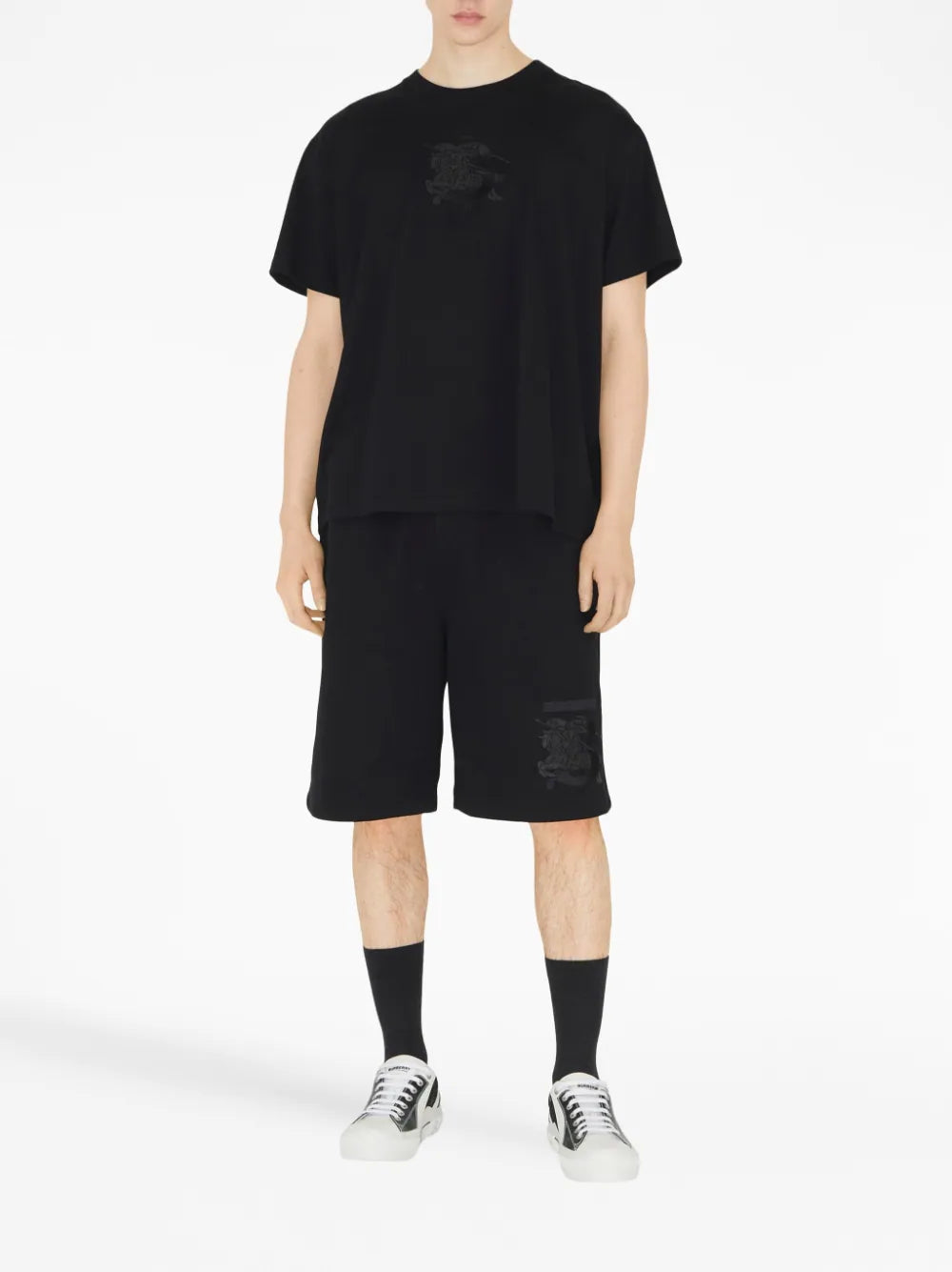 Shop Burberry Logo-embroidered Cotton Track Shorts