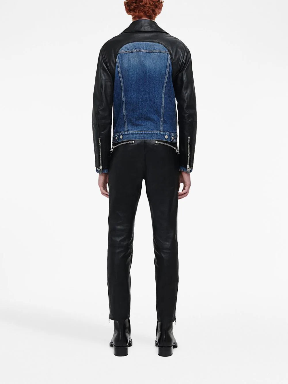Shop Alexander Mcqueen Leather Panelled Denim Jacket