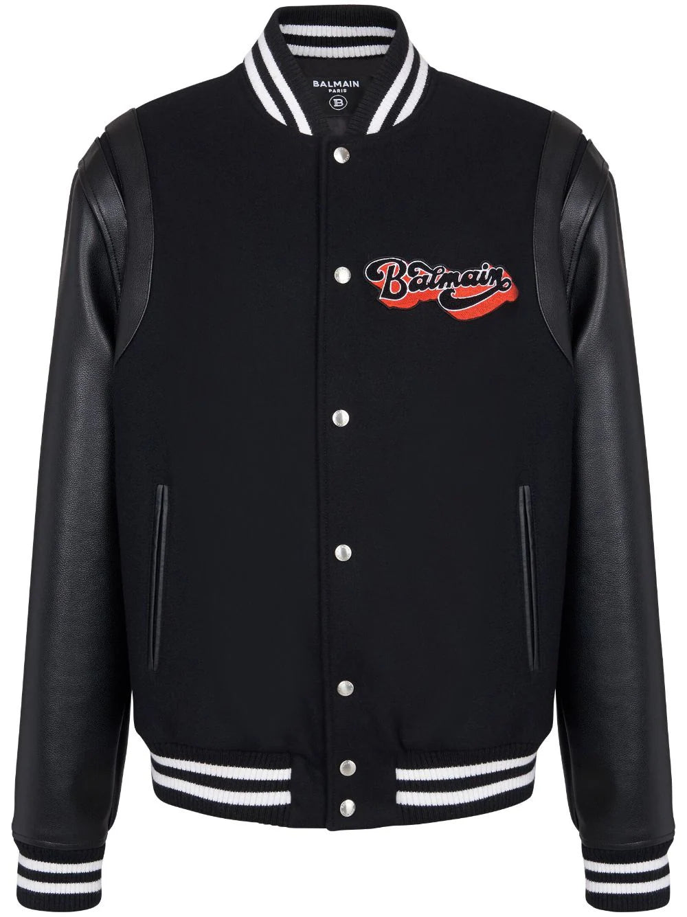 Shop Balmain Logo-patch Virgin Wool Bomber Jacket