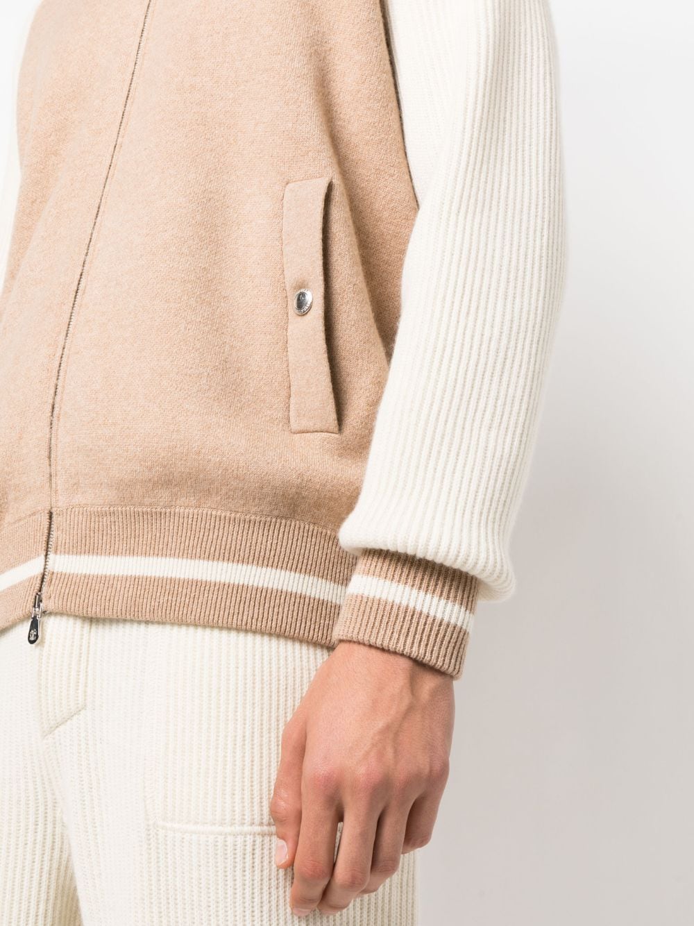 Shop Brunello Cucinelli Knitted Zipped Varsity Jacket