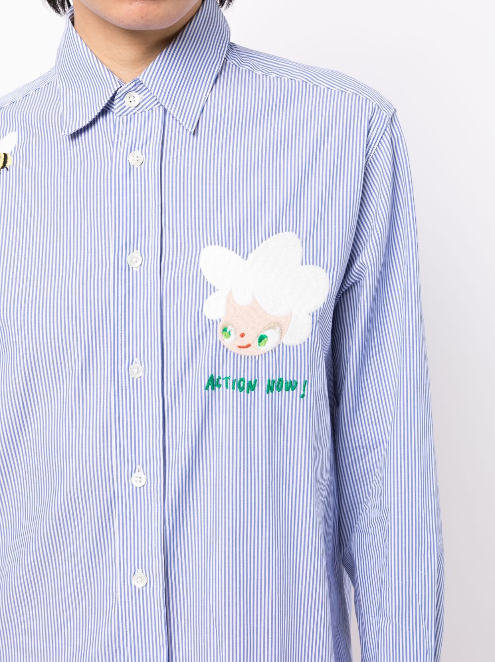 Shop Mira Mikati Embroidered-doll Striped Cotton Shirt