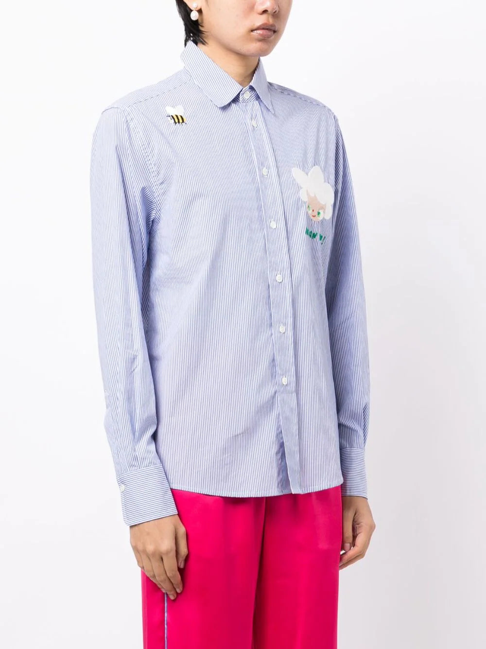 Shop Mira Mikati Embroidered-doll Striped Cotton Shirt