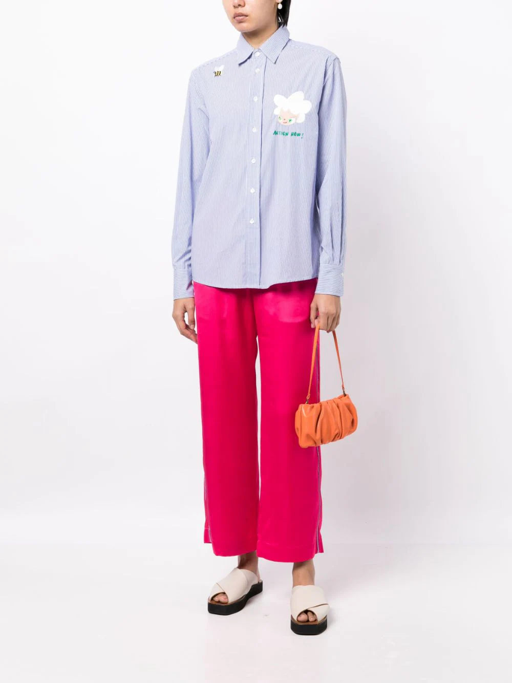 Shop Mira Mikati Embroidered-doll Striped Cotton Shirt