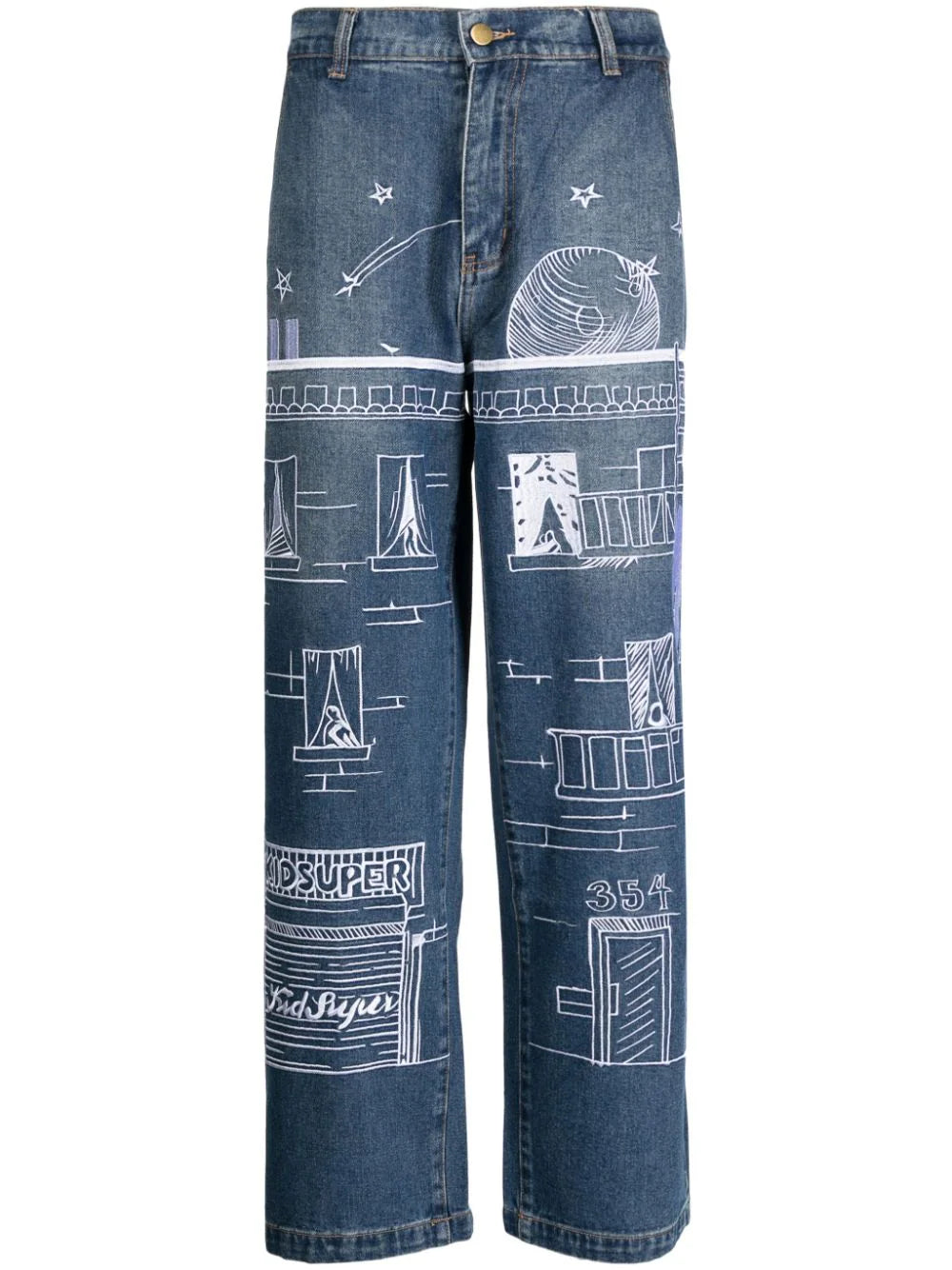 Shop Kidsuper Fire Escape Embroidered Straight-leg Jeans