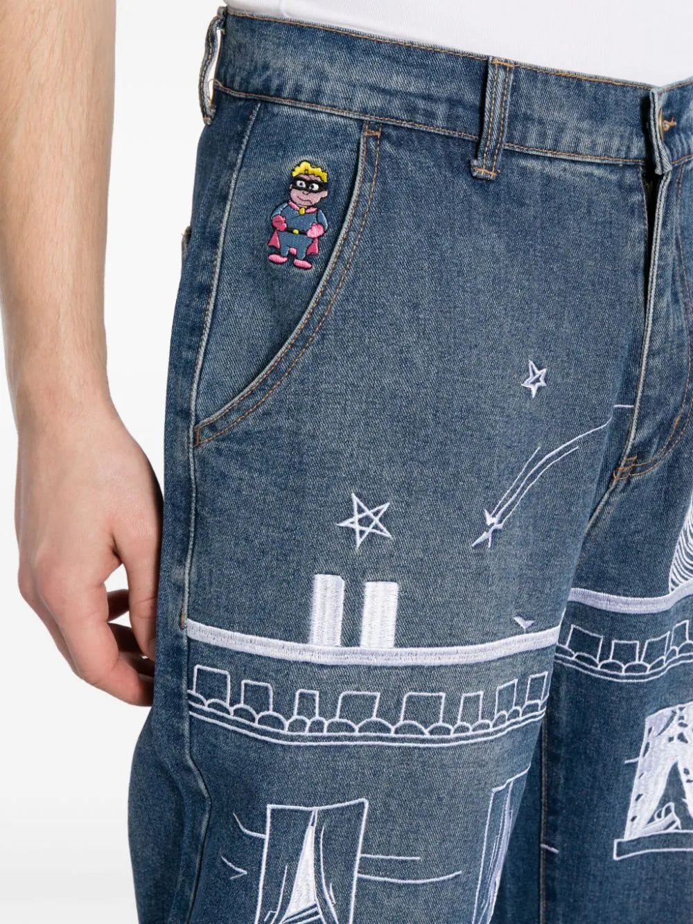 Shop Kidsuper Fire Escape Embroidered Straight-leg Jeans