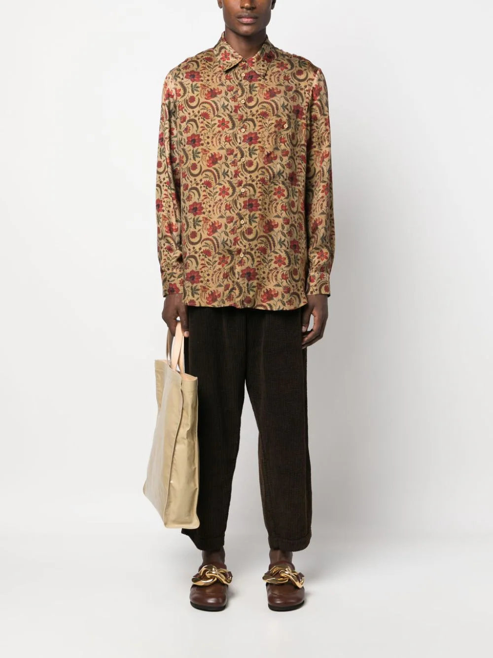 Shop Uma Wang Floral-print Long-sleeved Shirt