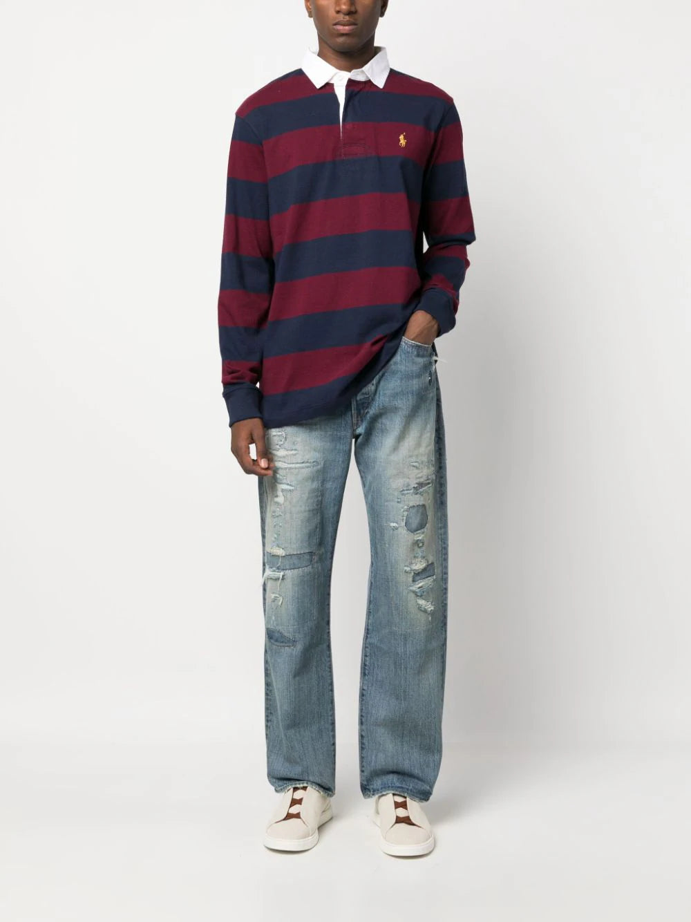 Shop Polo Ralph Lauren Distressed Straight-leg Trousers