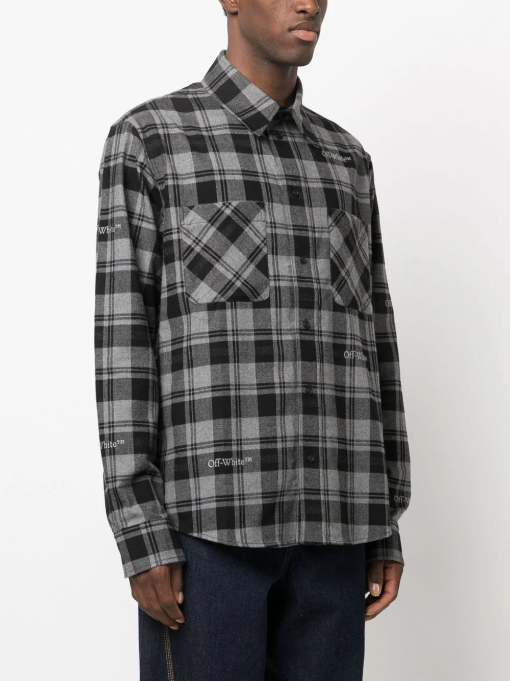 Shop Off-white Logo-embroidered Checked Cotton Shirt