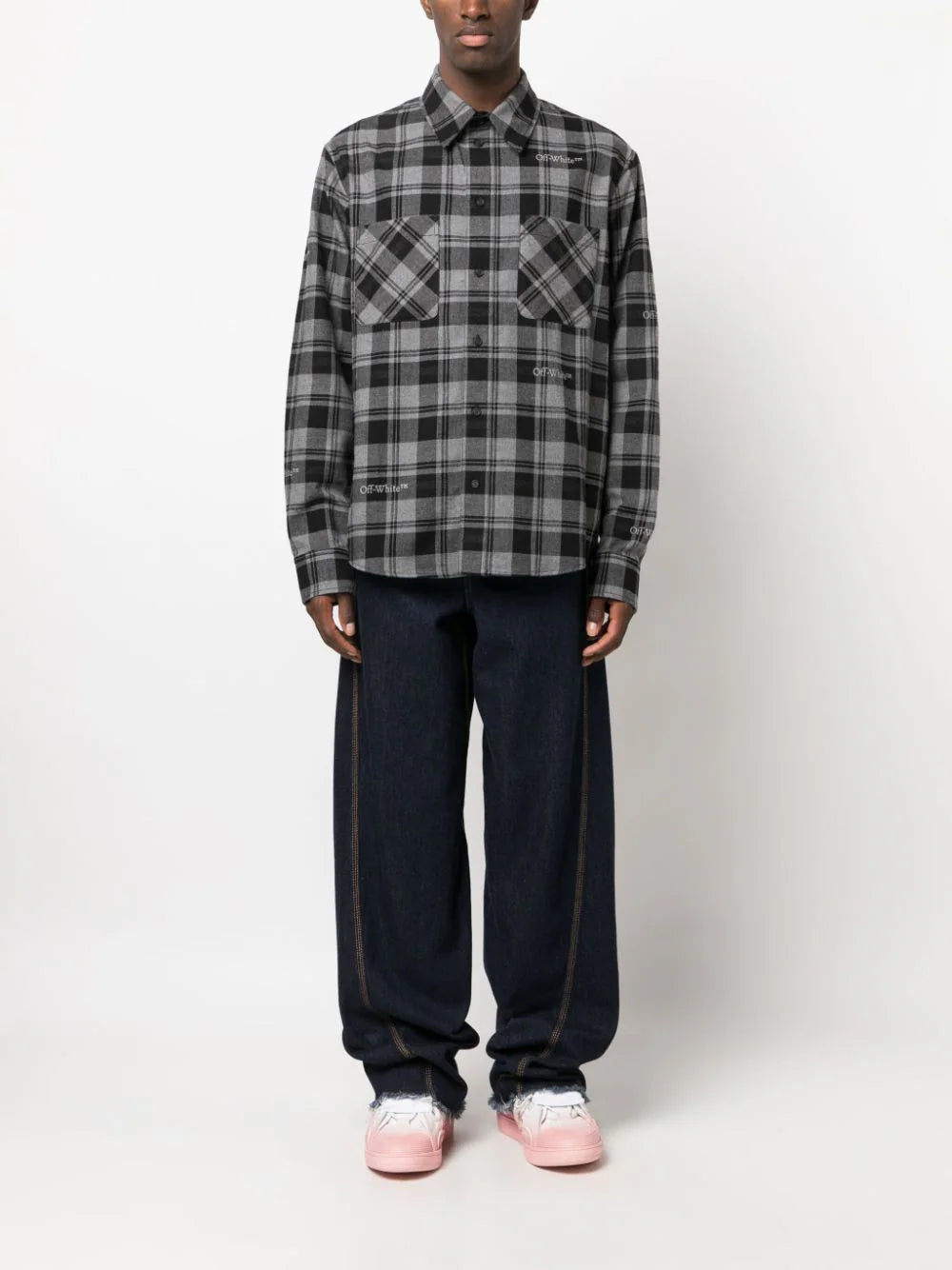 Shop Off-white Logo-embroidered Checked Cotton Shirt