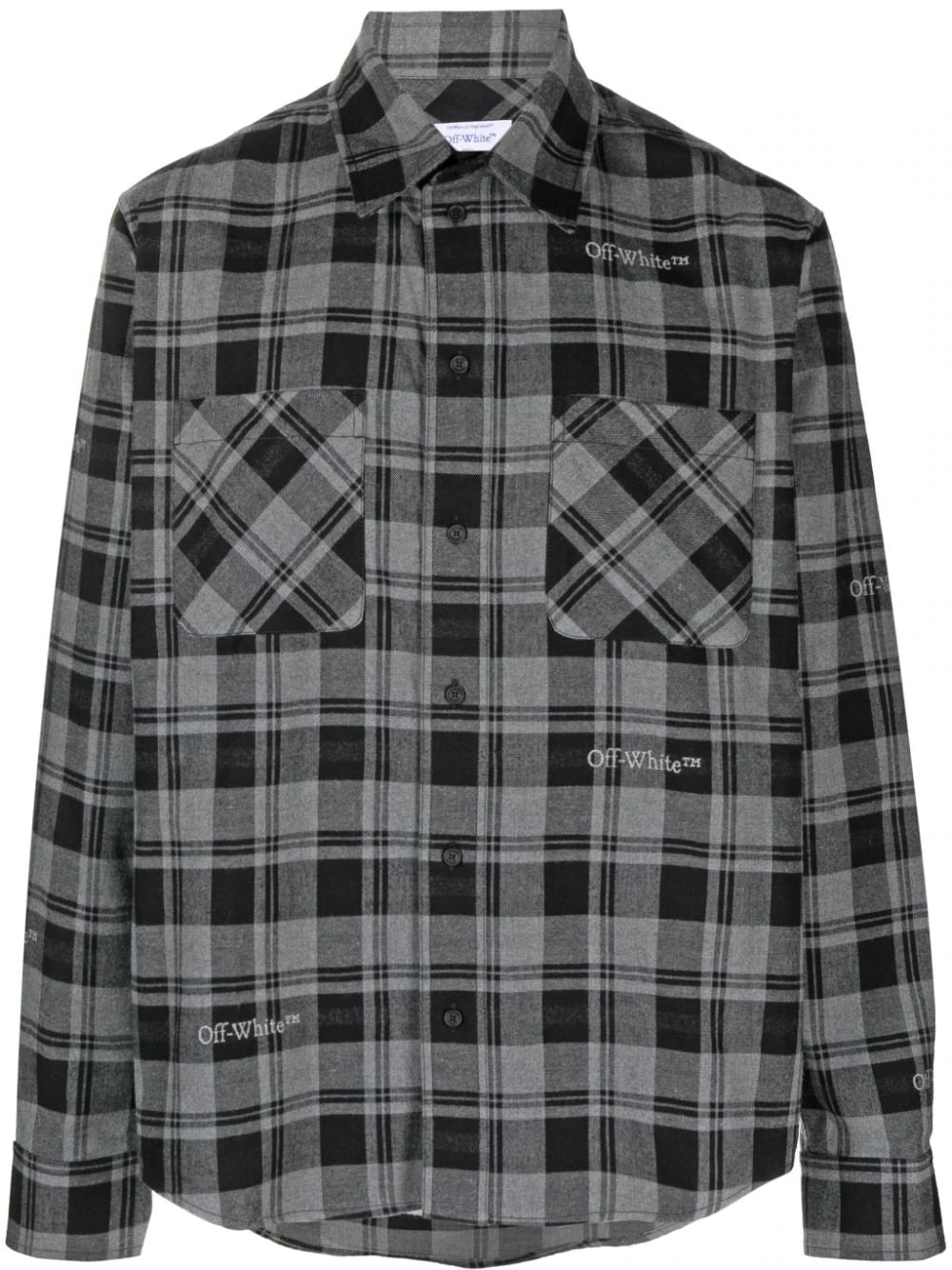 Shop Off-white Logo-embroidered Checked Cotton Shirt
