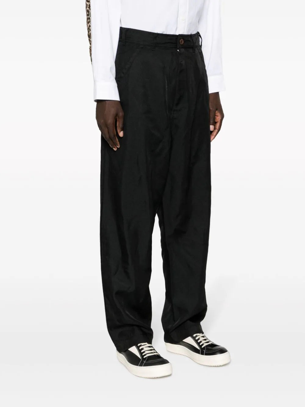 Shop Black Comme Des Garçons High-waisted Twill Drop-crotch Trousers