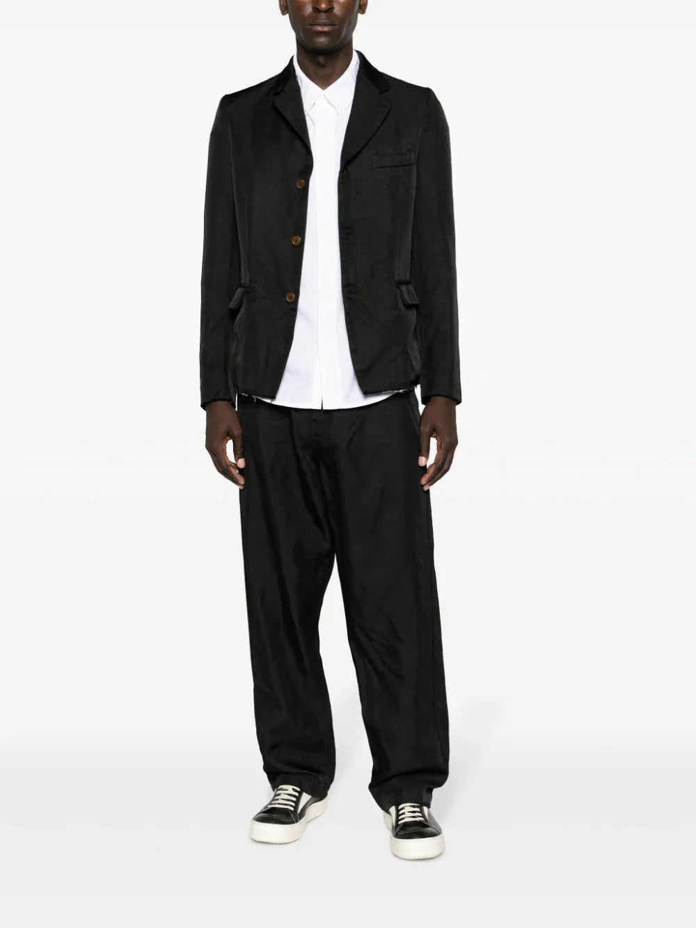 Shop Black Comme Des Garçons High-waisted Twill Drop-crotch Trousers