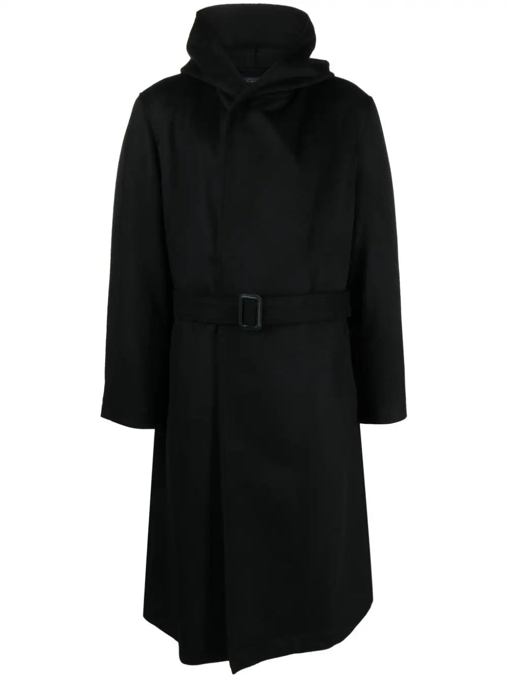 Shop Yohji Yamamoto Hooded Belted Coat