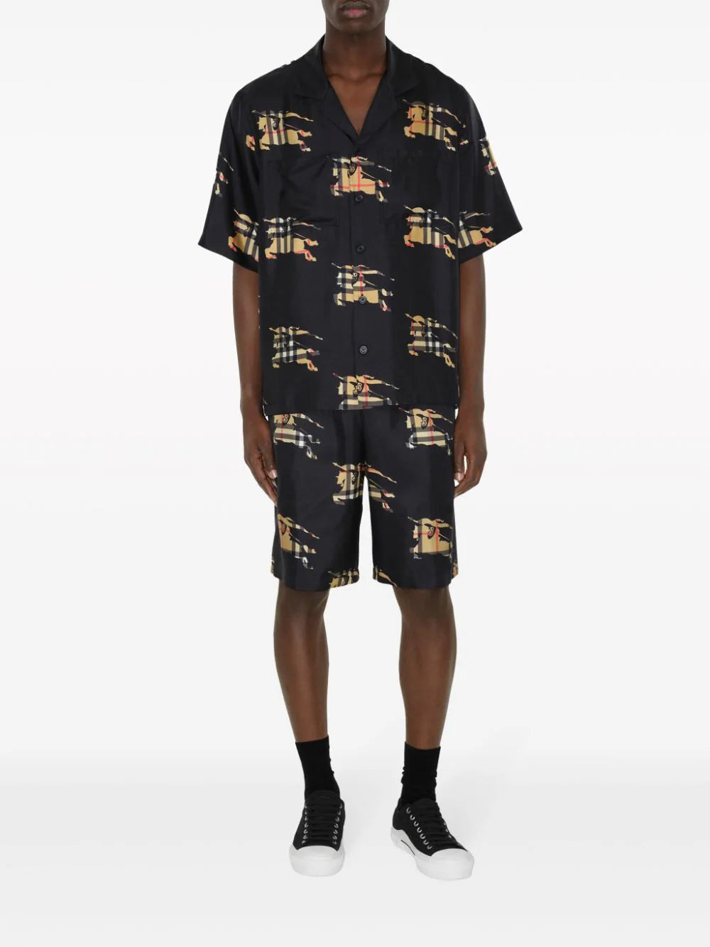 Shop Burberry Ekd-print Elasticated Silk Shorts