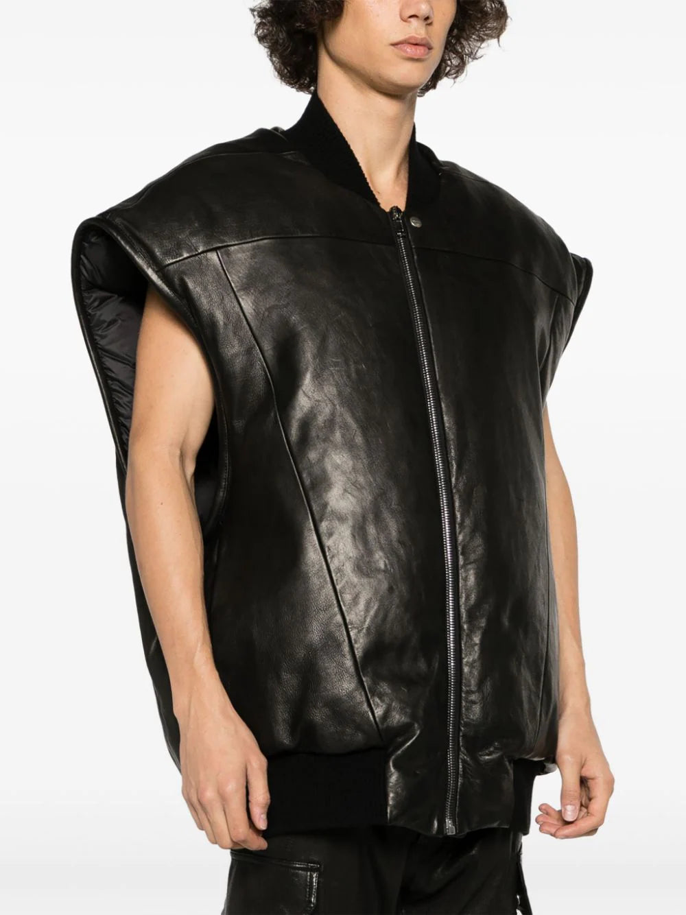 Shop Rick Owens Jumbo Flight Padded Leather Gilet