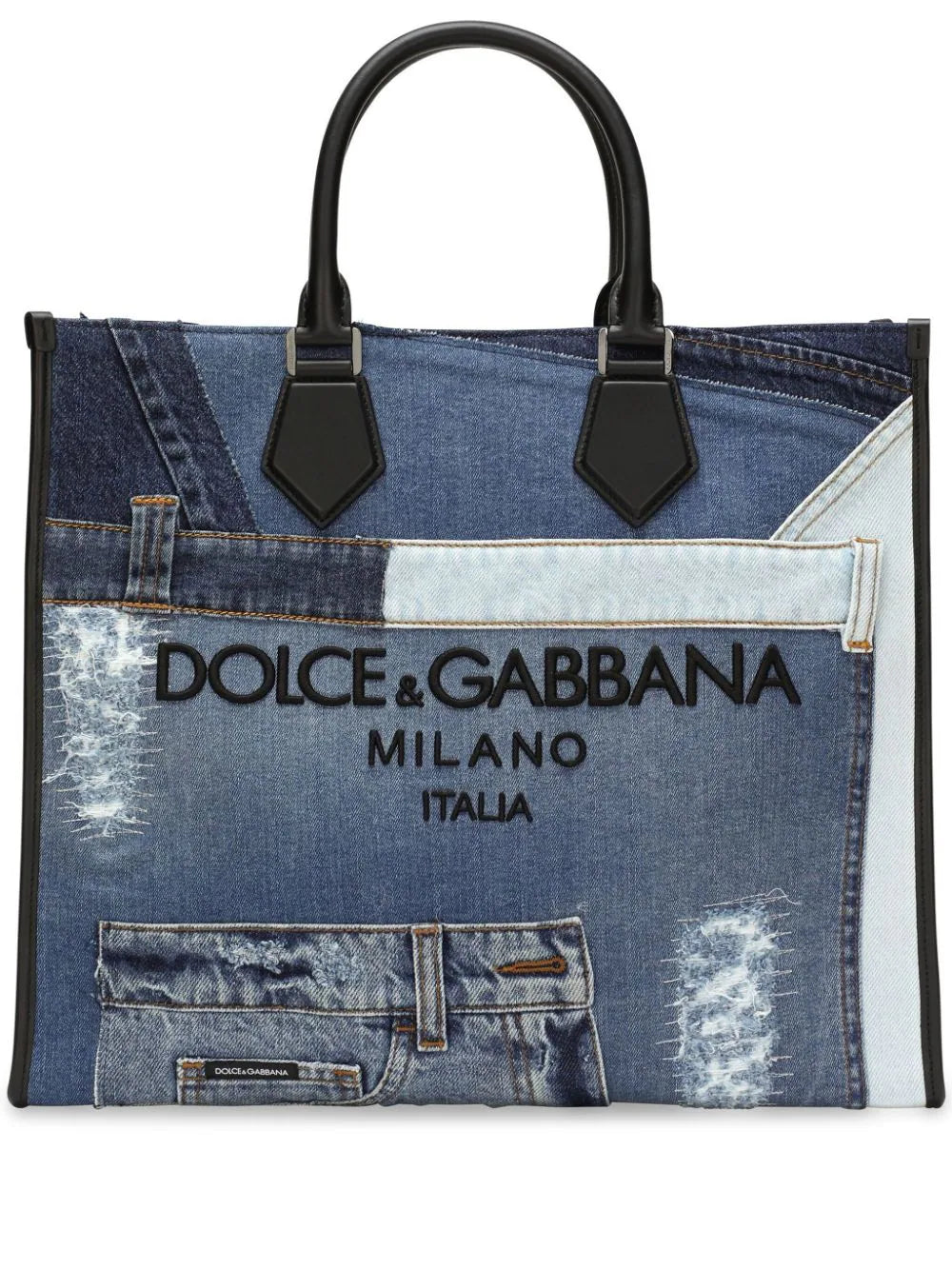Shop Dolce & Gabbana Logo-embroidered Denim-patchwork Tote Bag